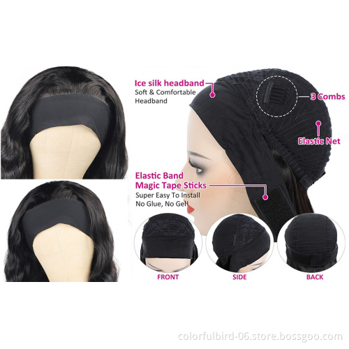 natural color straight Human Hair Wig headband wig for Black Women ice silk Wig black Hair extension